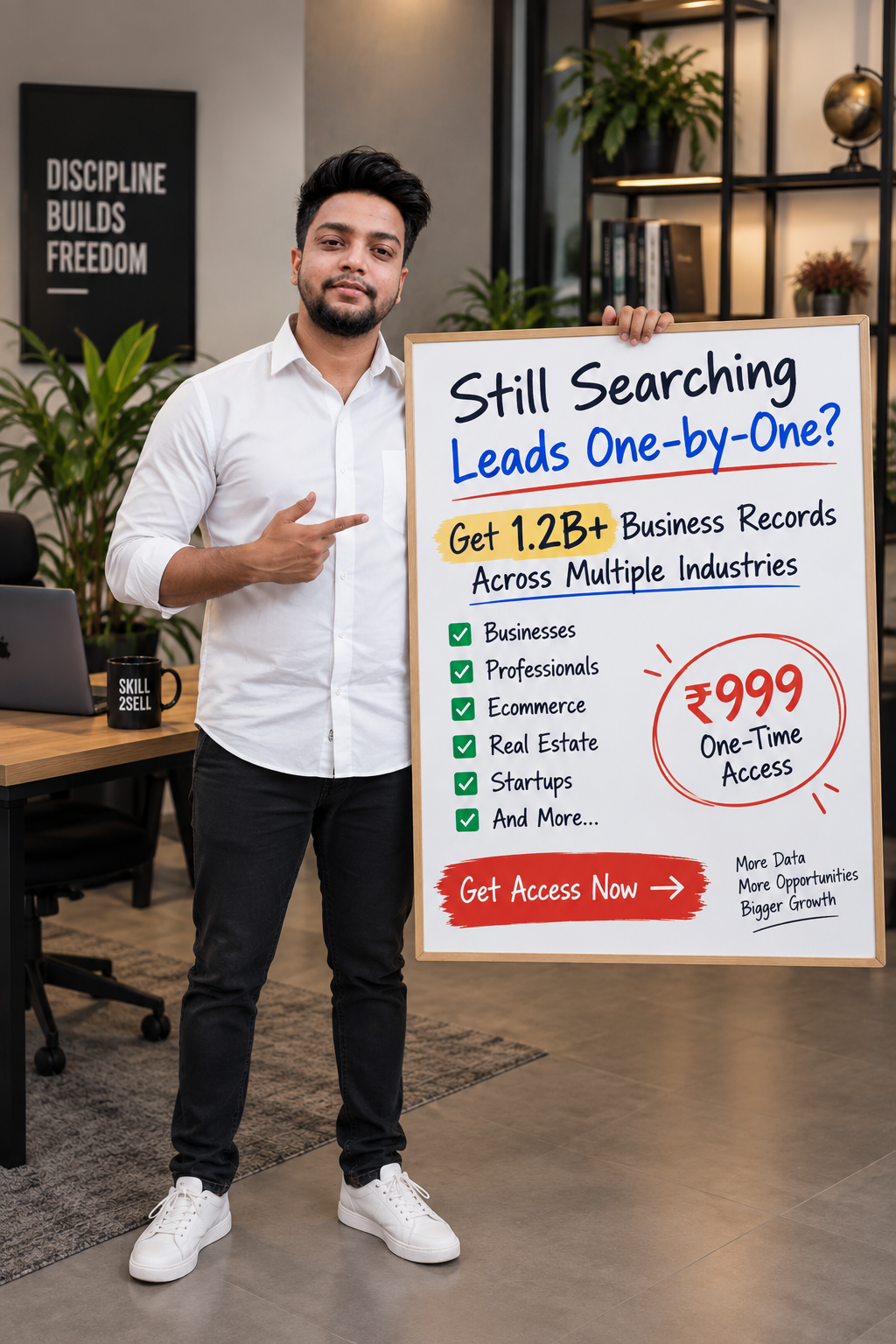 Skill2Sell founder presenting the Lead Vault offer and included markets